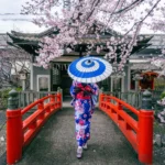 mujer vestida de japonesa en japon